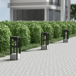 Lucande Kalisa sokkellamp, E27, IP44, 42 cm, grijs, metaal