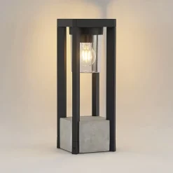 Lucande Kalisa sokkellamp, E27, IP44, 42 cm, grijs, metaal