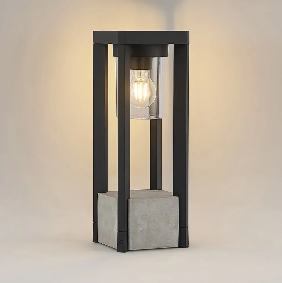 Lucande Kalisa sokkellamp, E27, IP44, 42 cm, grijs, metaal