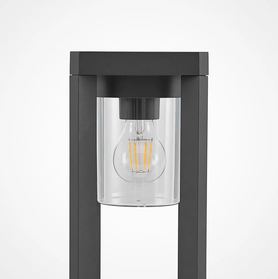 Lucande Kalisa sokkellamp, E27, IP44, 42 cm, grijs, metaal