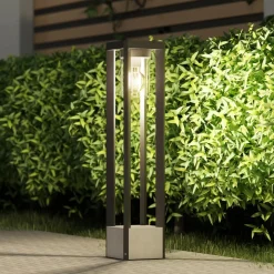 Lucande Kalisa tuinpadverlichting, E27, IP44, 70 cm, grijs, metaal