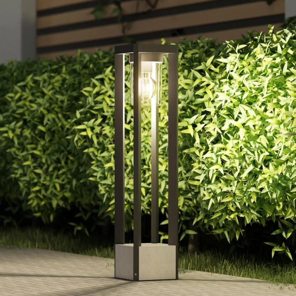 Lucande Kalisa tuinpadverlichting, E27, IP44, 70 cm, grijs, metaal