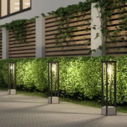 Lucande Kalisa tuinpadverlichting, E27, IP44, 70 cm, grijs, metaal