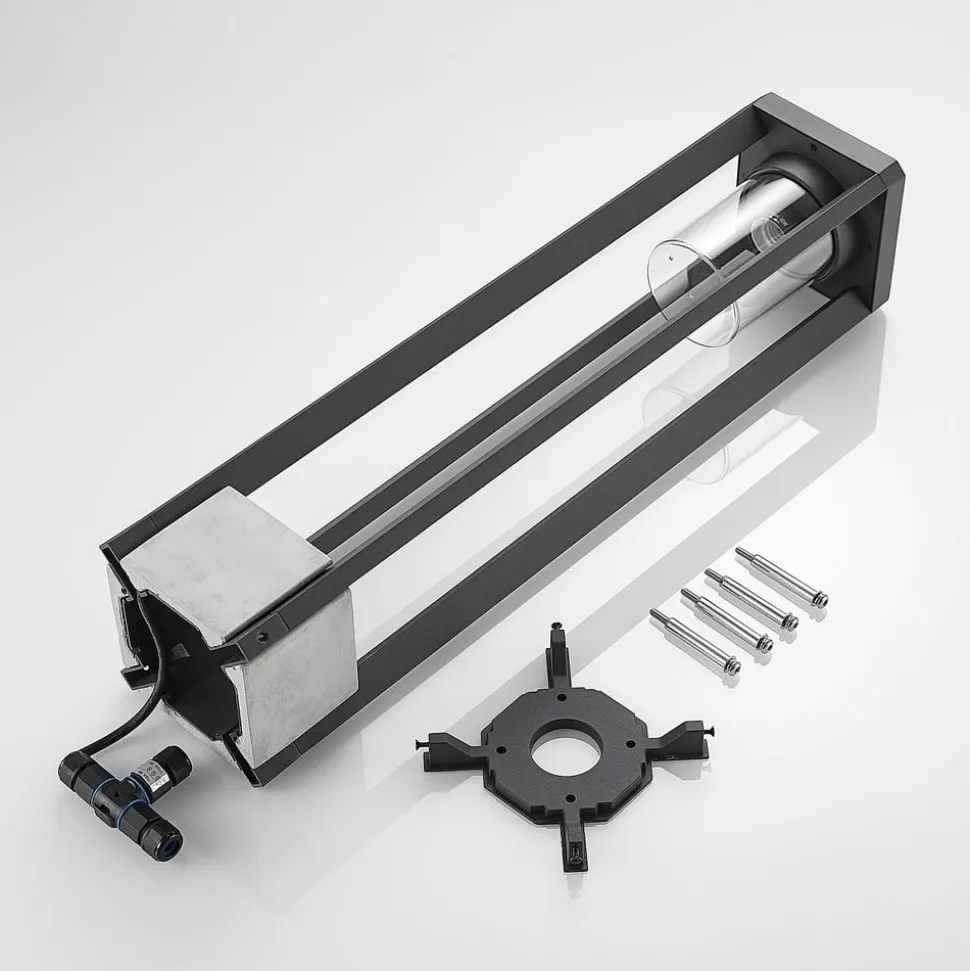 Lucande Kalisa tuinpadverlichting, E27, IP44, 70 cm, grijs, metaal