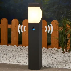 Lucande Kiran sokkellamp, 60 cm, sensor, grijs, IP44, E27