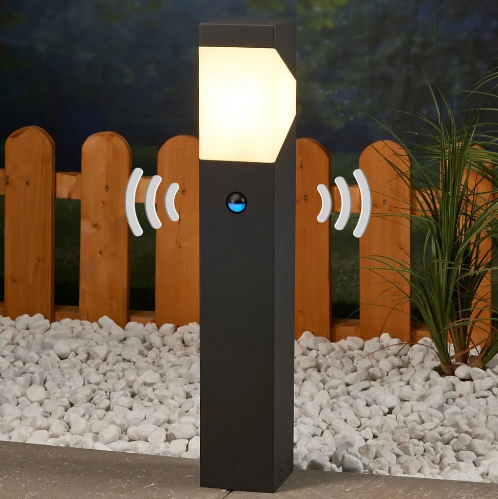 Lucande Kiran sokkellamp, 60 cm, sensor, grijs, IP44, E27