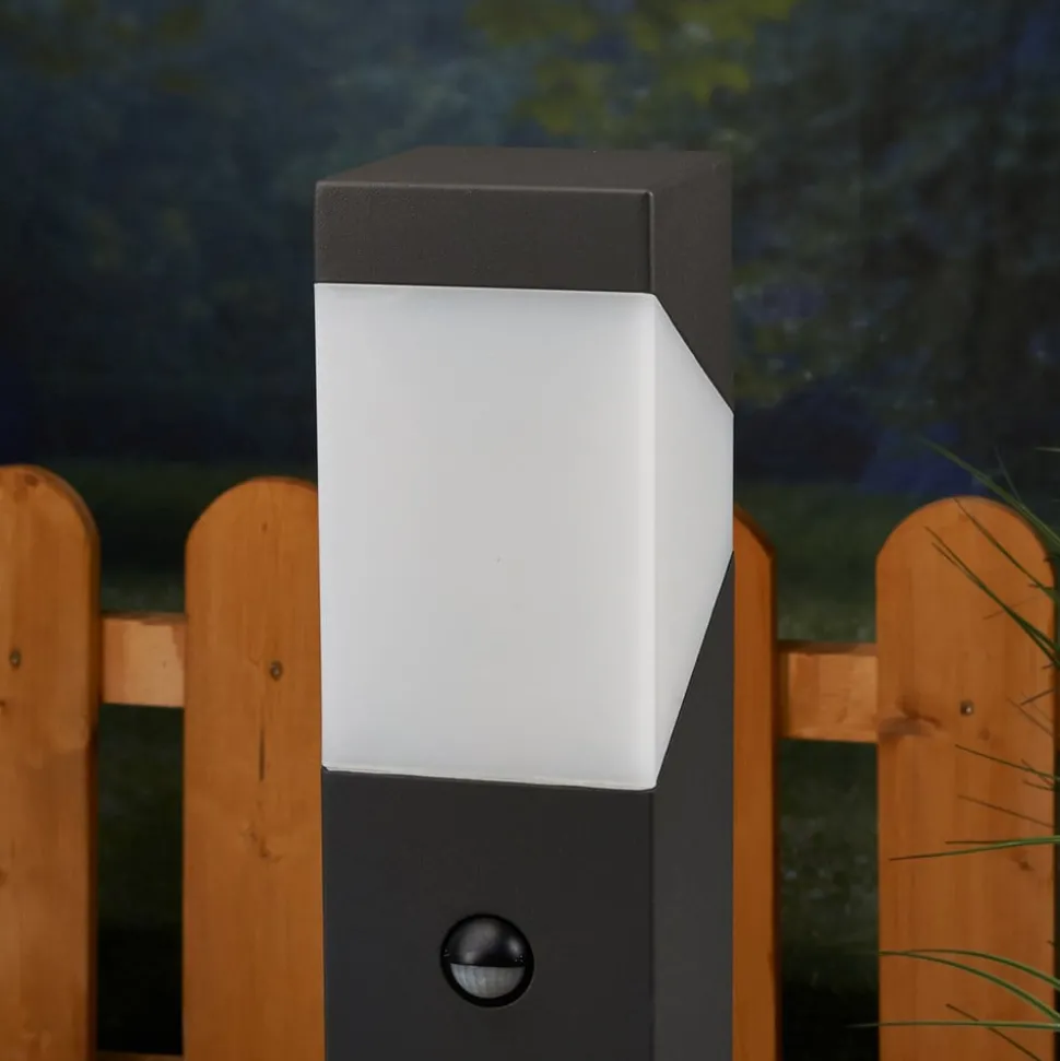Lucande Kiran sokkellamp, 60 cm, sensor, grijs, IP44, E27