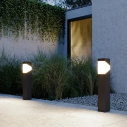 Lucande Kiran sokkellamp, 60 cm, grijs, metaal, IP44, E27