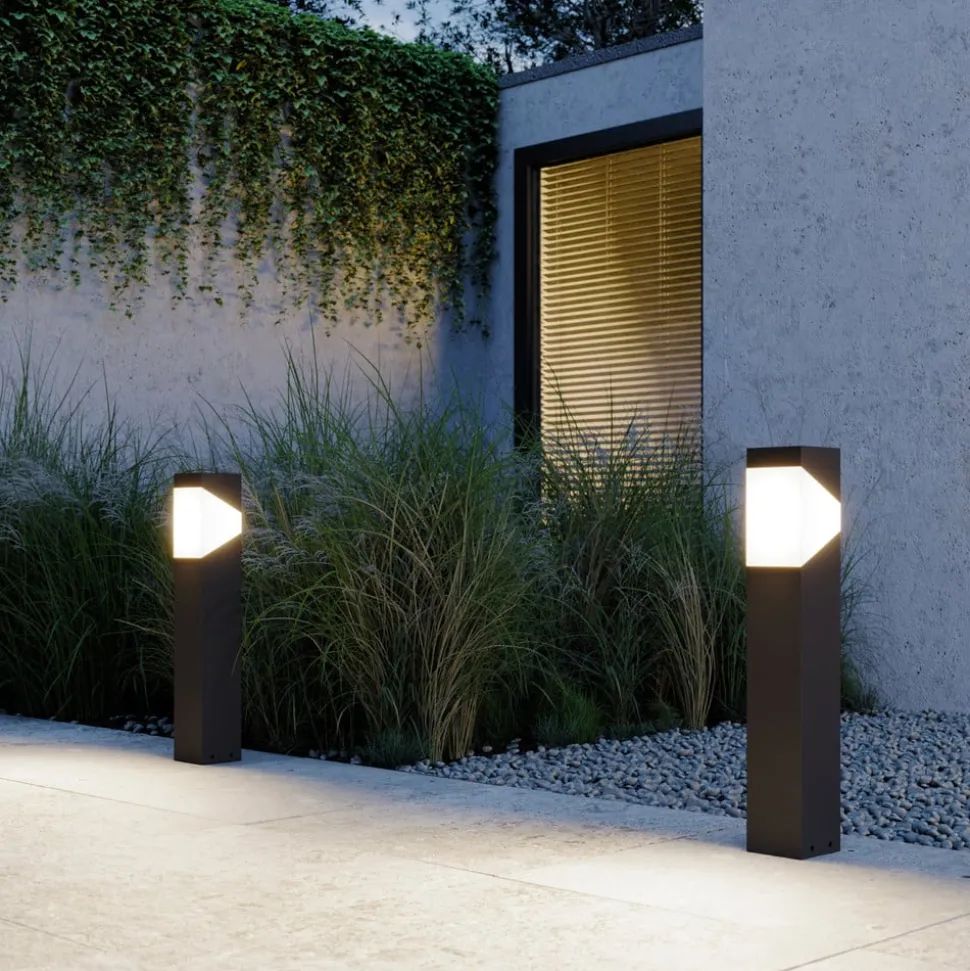 Lucande Kiran sokkellamp, 60 cm, grijs, metaal, IP44, E27