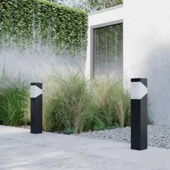 Lucande Kiran sokkellamp, 60 cm, grijs, metaal, IP44, E27