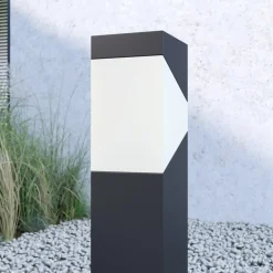 Lucande Kiran sokkellamp, 60 cm, grijs, metaal, IP44, E27