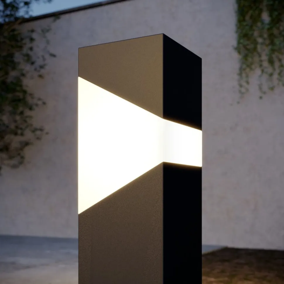 Lucande Kiran sokkellamp, 60 cm, grijs, metaal, IP44, E27