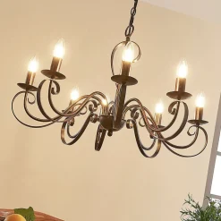 Lucande kroonluchter Caleb, 8-lamps, roestkleurig, metaal, E14