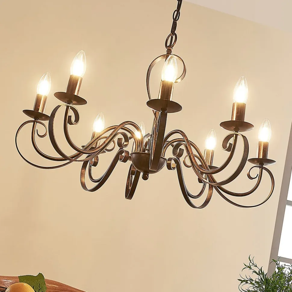Lucande kroonluchter Caleb, 8-lamps, roestkleurig, metaal, E14
