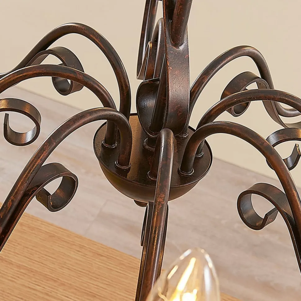 Lucande kroonluchter Caleb, 8-lamps, roestkleurig, metaal, E14