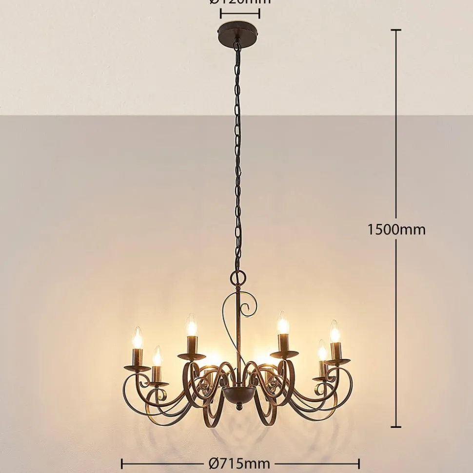 Lucande kroonluchter Caleb, 8-lamps, roestkleurig, metaal, E14