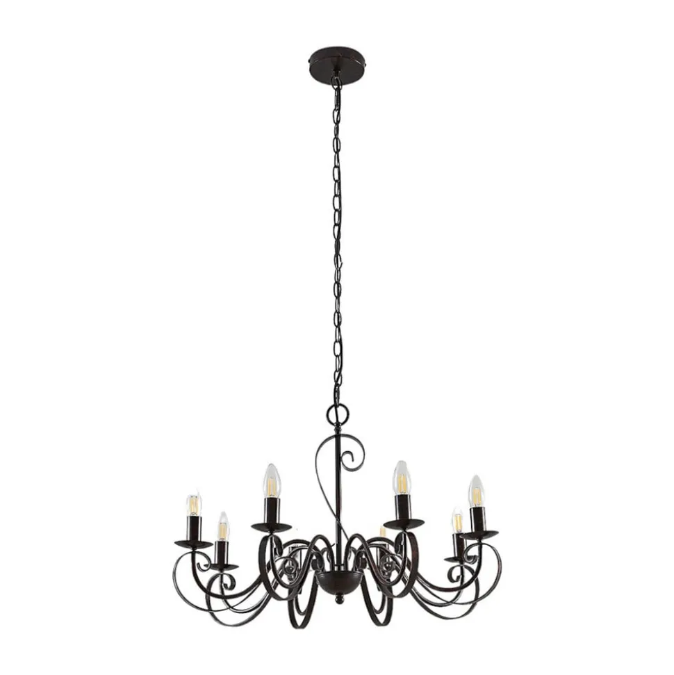 Lucande kroonluchter Caleb, 8-lamps, roestkleurig, metaal, E14