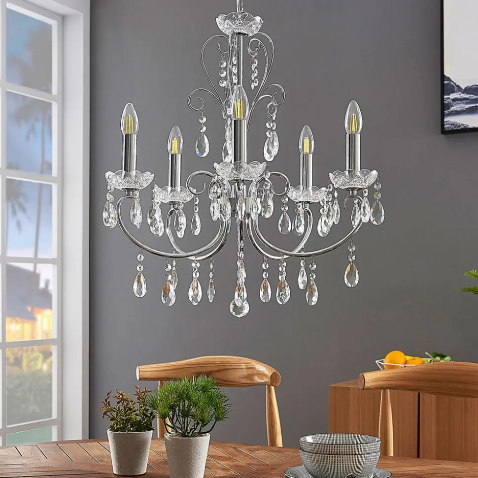 Lucande kroonluchter Solveig, Ø 60 cm, 5-lamps, chroom