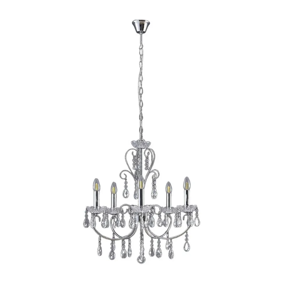 Lucande kroonluchter Solveig, Ø 60 cm, 5-lamps, chroom