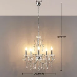Lucande kroonluchter Solveig, Ø 60 cm, 5-lamps, chroom