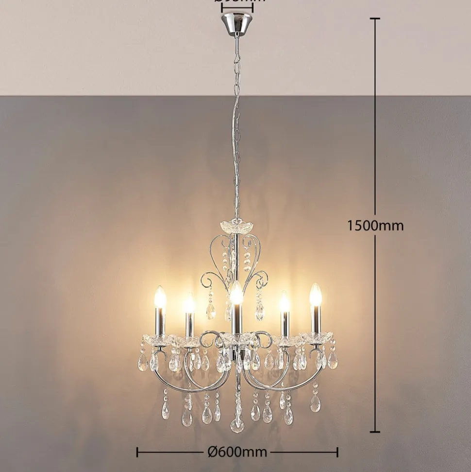 Lucande kroonluchter Solveig, Ø 60 cm, 5-lamps, chroom