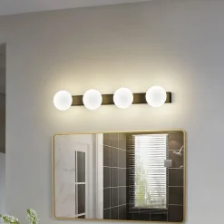 Lucande LED badkamer wandlamp Myrra, zwart, glas, 60 cm, IP44