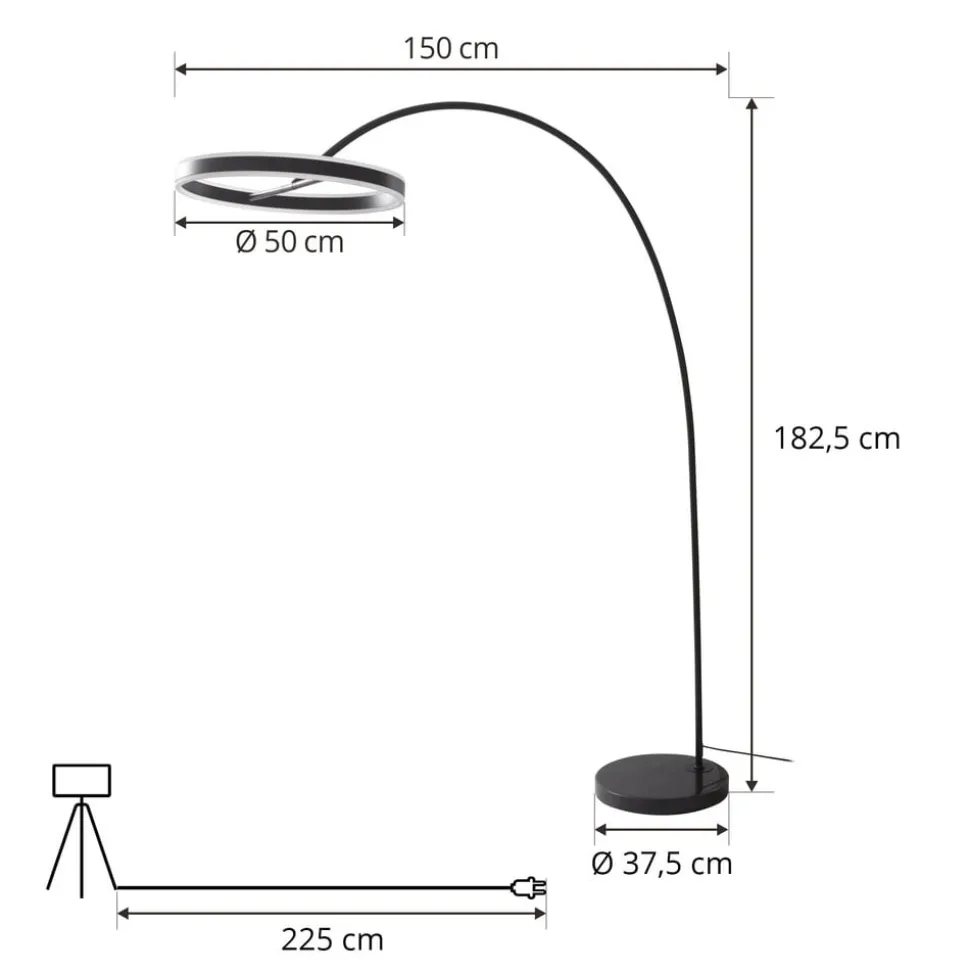 Lucande LED booglamp Jekta, zwart, 183 cm, dimbaar