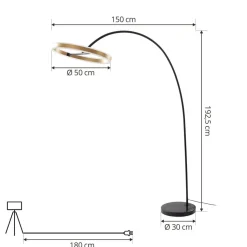 Lucande LED booglamp Jekta, messingkleurig, 183 cm, dimbaar
