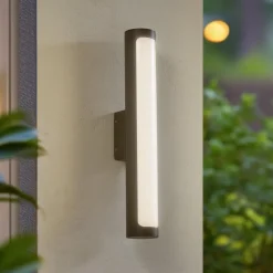 Lucande LED buiten wandlamp Tuberia, antraciet, metaal, Ø 7cm