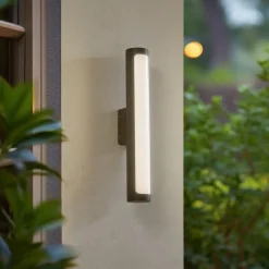 Lucande LED buiten wandlamp Tuberia, antraciet, metaal, Ø 7cm