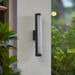 Lucande LED buiten wandlamp Tuberia, antraciet, metaal, Ø 7cm