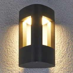 Lucande LED buiten wandlamp Pirron, driehoekig, metaal, IP54