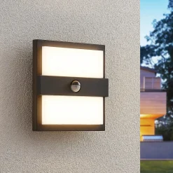 Lucande LED buiten wandlamp Gylfi, 20 cm, zwart, sensor