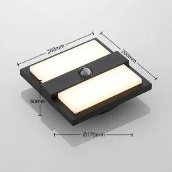 Lucande LED buiten wandlamp Gylfi, 20 cm, zwart, sensor