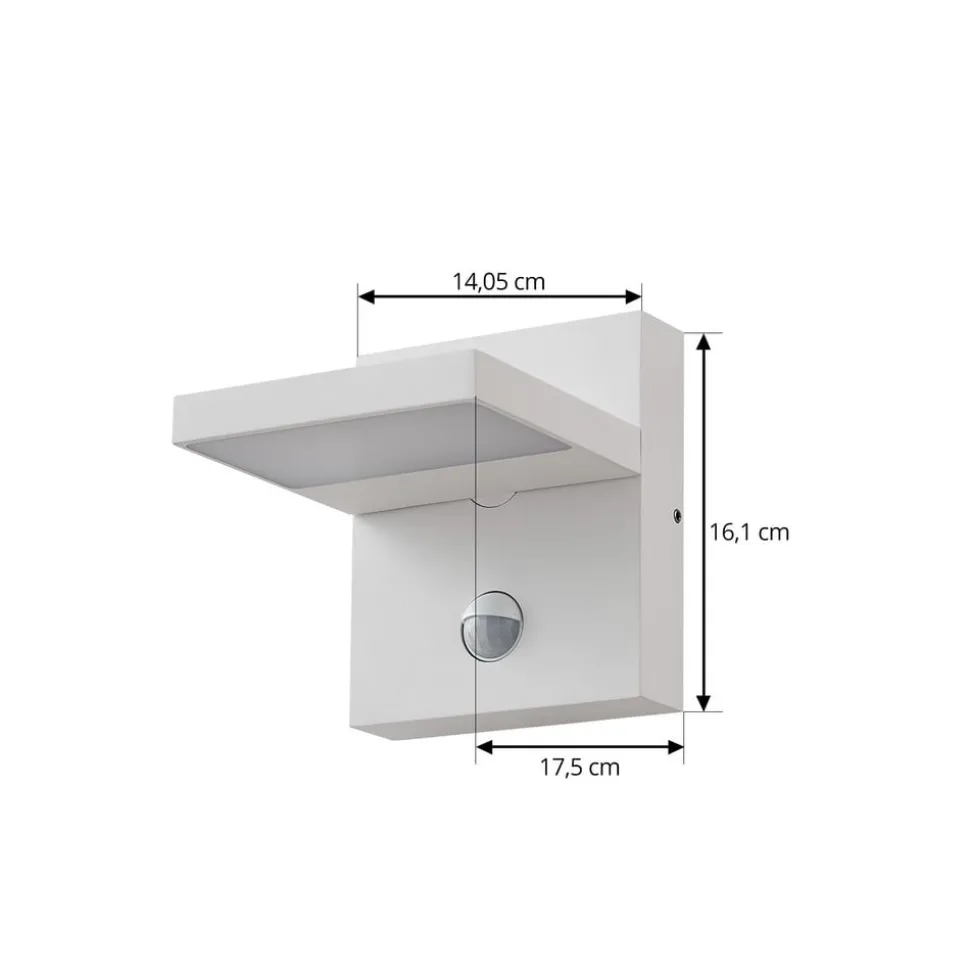 Lucande LED buiten wandlamp Silvan, wit, sensor, IP54, 16cm