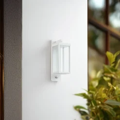 Lucande LED buiten wandlamp Ferdinand, wit, sensor, 38 cm