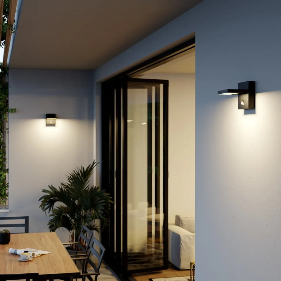 Lucande LED buiten wandlamp Silvan, antraciet, sensor, IP54