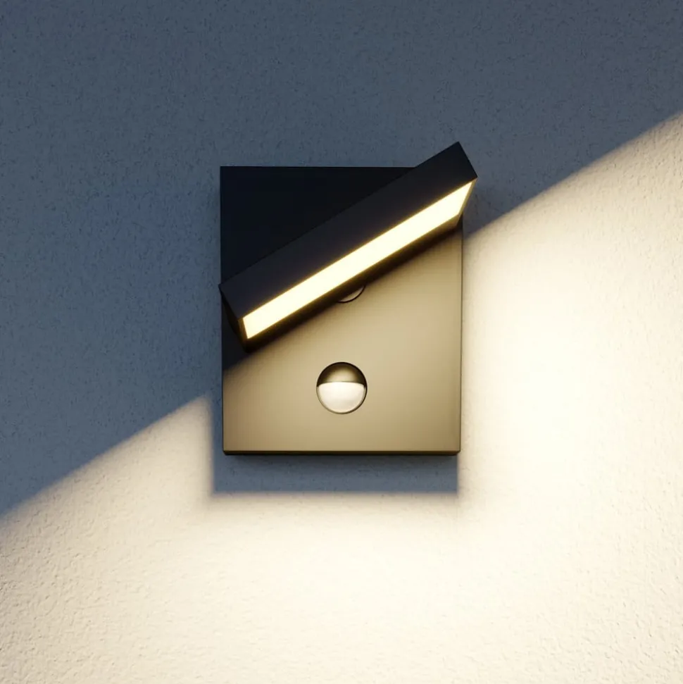 Lucande LED buiten wandlamp Silvan, antraciet, sensor, IP54