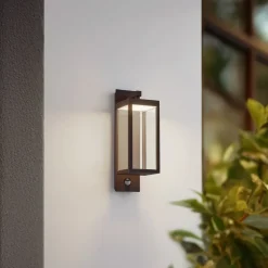 Lucande LED buiten wandlamp Ferdinand, roest, sensor, IP54