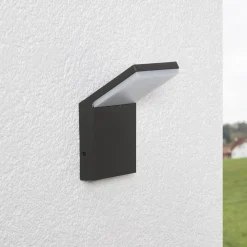 Lucande LED buiten wandlamp Nevio, 17 cm, antraciet, aluminium