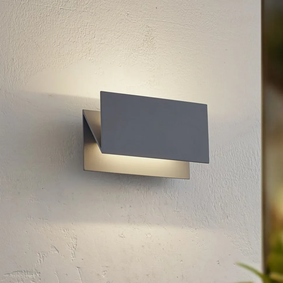 Lucande LED buiten wandlamp Meja, grijs, aluminium, 27cm, IP54