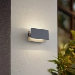 Lucande LED buiten wandlamp Meja, grijs, aluminium, 27cm, IP54