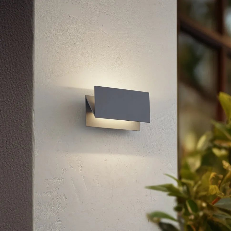 Lucande LED buiten wandlamp Meja, grijs, aluminium, 27cm, IP54