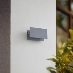 Lucande LED buiten wandlamp Meja, grijs, aluminium, 27cm, IP54