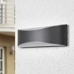 Lucande LED buiten wandlamp Akira, antraciet, metaal, 23cm