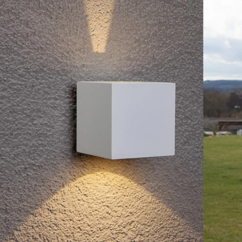 Lucande LED buiten wandlamp Jarno, wit, metaal, 9cm