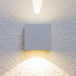 Lucande LED buiten wandlamp Jarno, wit, metaal, 9cm