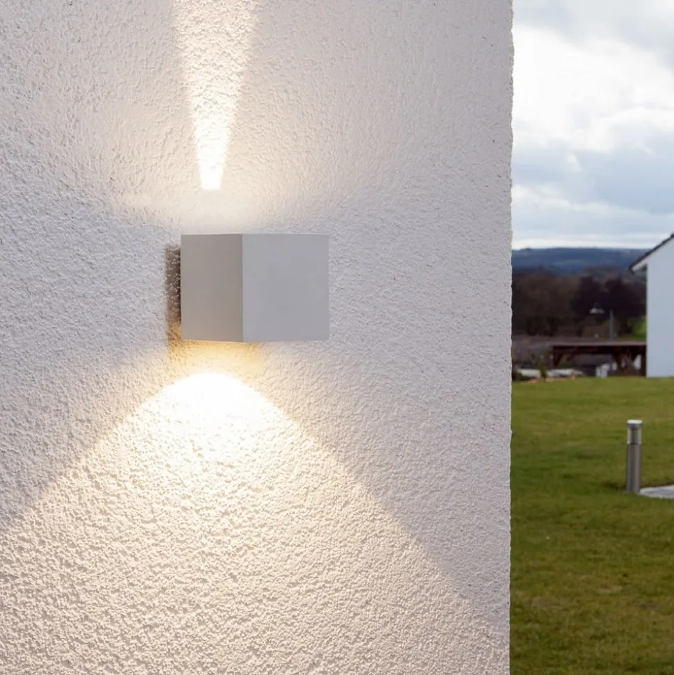 Lucande LED buiten wandlamp Jarno, wit, metaal, 9cm