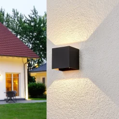 Lucande LED buiten wandlamp Evie, 11 cm, antraciet, up/down