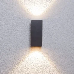 Lucande LED buiten wandlamp Tavi, hoogte 15 cm, zwart